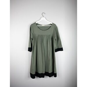 Chalet Made In USA Cotton Blend 3/4 Sleeve Stretchy Green Black Dress Tunic L